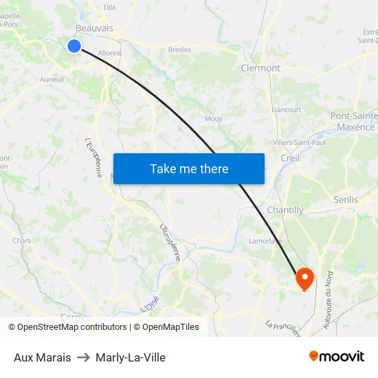 Aux Marais to Marly-La-Ville map