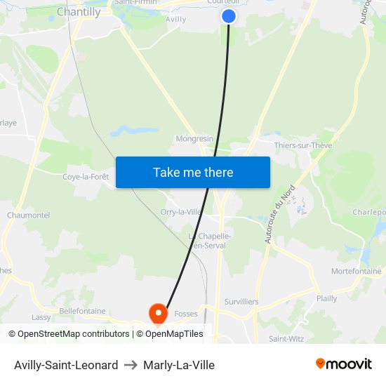 Avilly-Saint-Leonard to Marly-La-Ville map