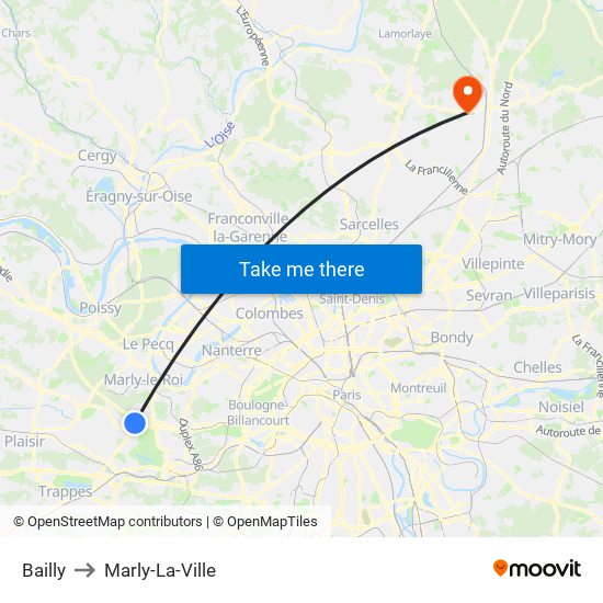 Bailly to Marly-La-Ville map