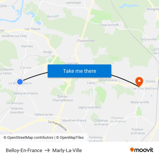 Belloy-En-France to Marly-La-Ville map