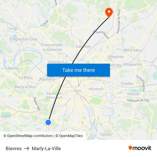 Bievres to Marly-La-Ville map