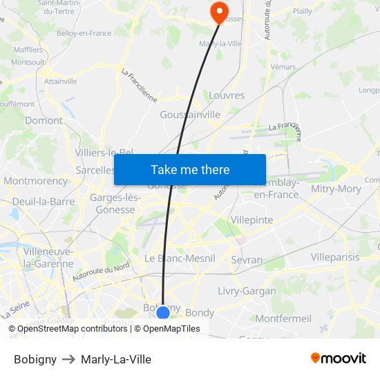 Bobigny to Marly-La-Ville map