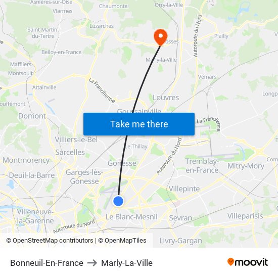 Bonneuil-En-France to Marly-La-Ville map