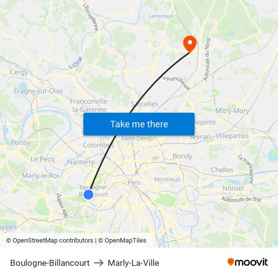 Boulogne-Billancourt to Marly-La-Ville map