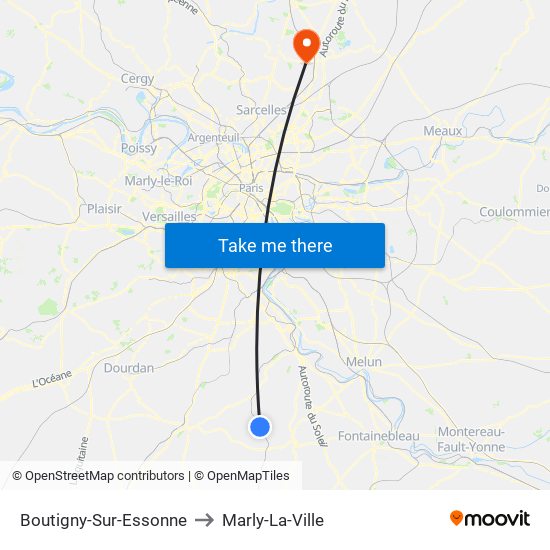 Boutigny-Sur-Essonne to Marly-La-Ville map