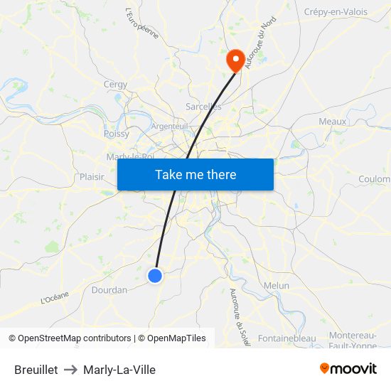 Breuillet to Marly-La-Ville map