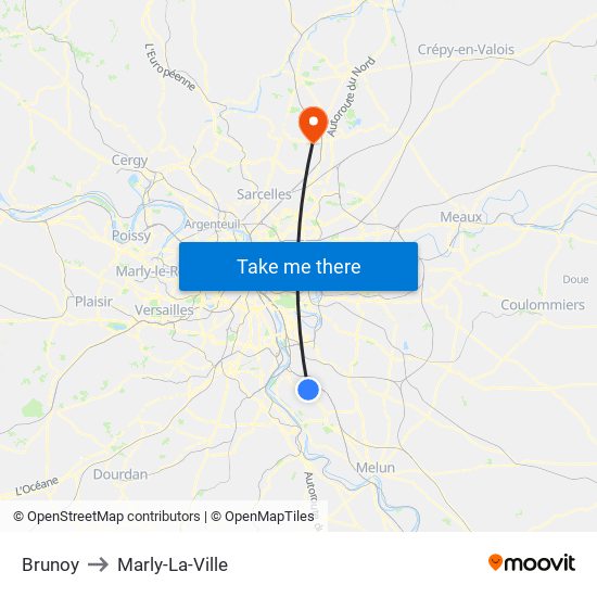Brunoy to Marly-La-Ville map