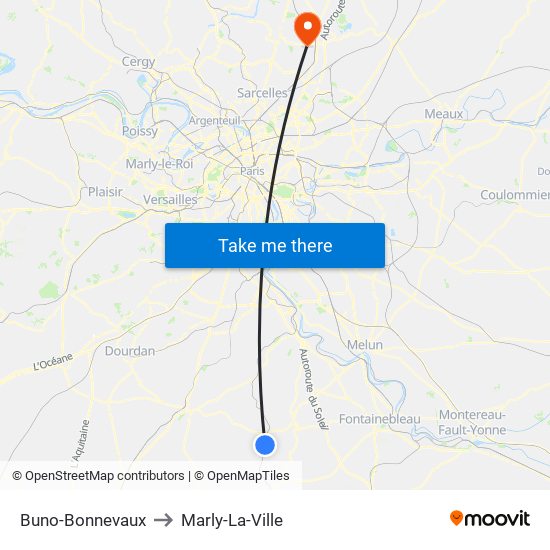 Buno-Bonnevaux to Marly-La-Ville map
