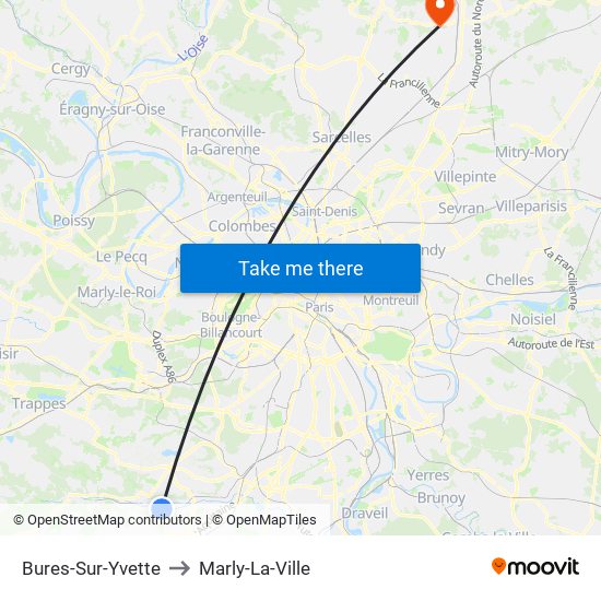 Bures-Sur-Yvette to Marly-La-Ville map