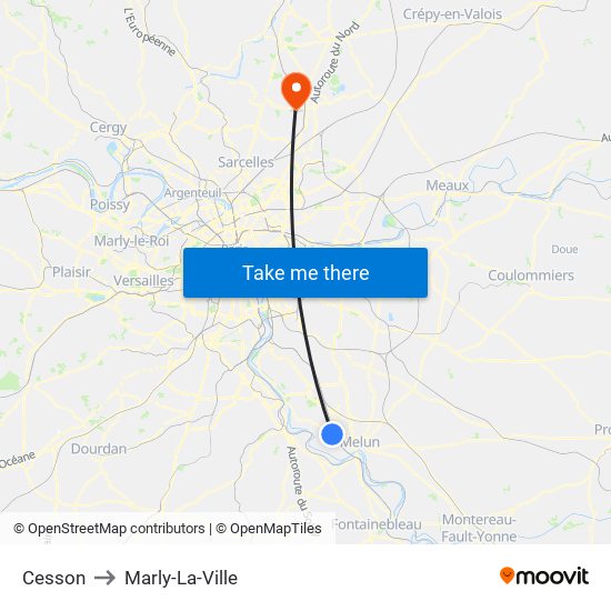 Cesson to Marly-La-Ville map
