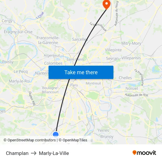 Champlan to Marly-La-Ville map