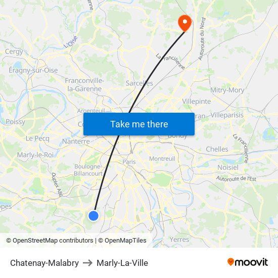 Chatenay-Malabry to Marly-La-Ville map