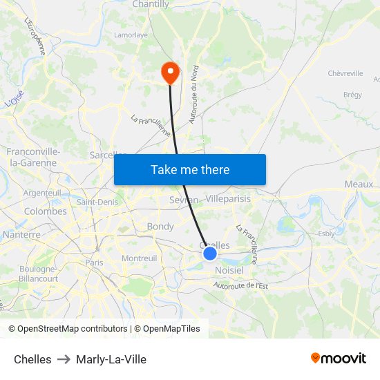 Chelles to Marly-La-Ville map