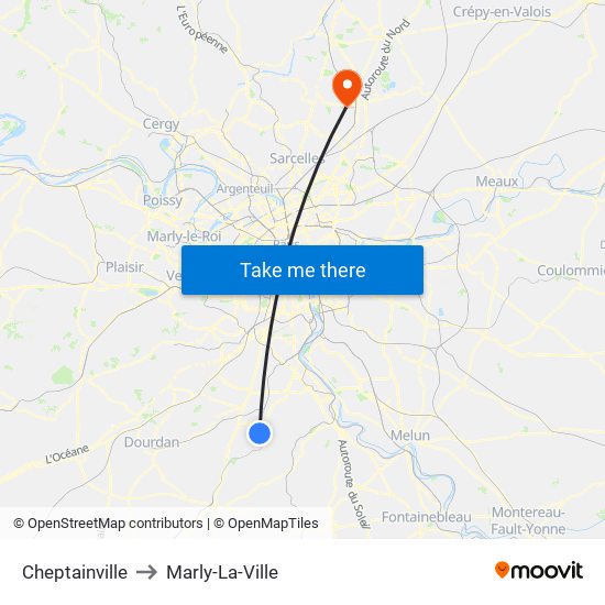 Cheptainville to Marly-La-Ville map