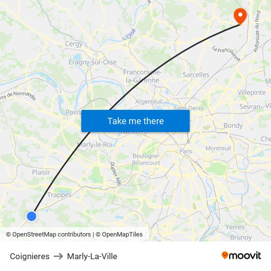 Coignieres to Marly-La-Ville map