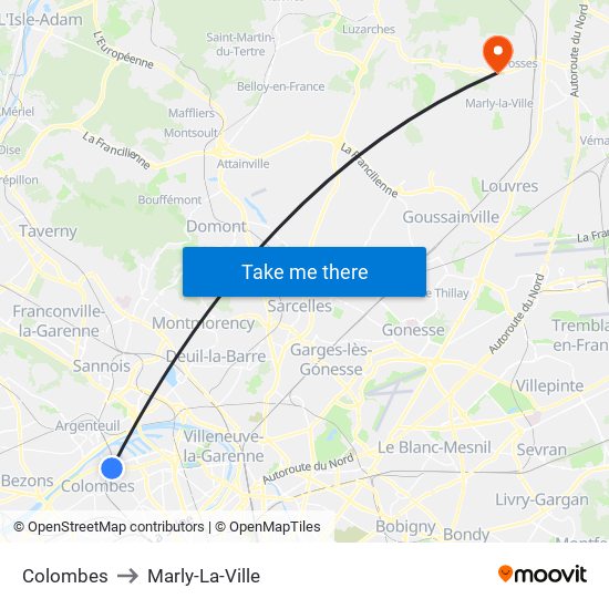 Colombes to Marly-La-Ville map
