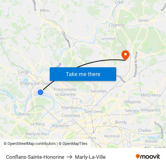Conflans-Sainte-Honorine to Marly-La-Ville map