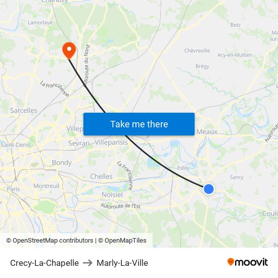 Crecy-La-Chapelle to Marly-La-Ville map