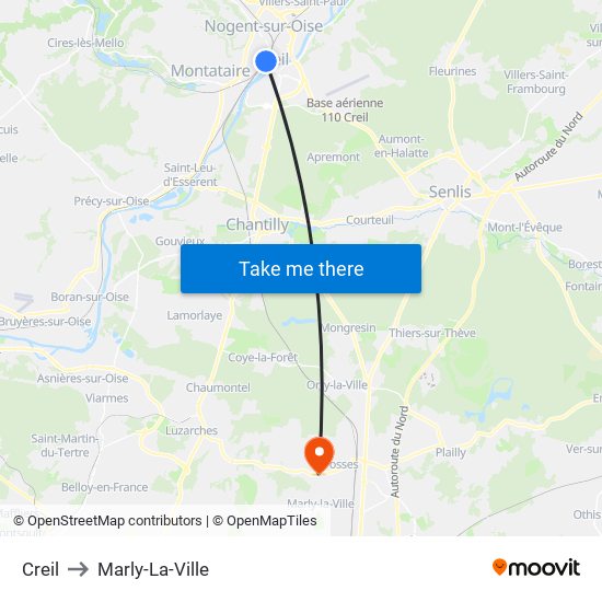 Creil to Marly-La-Ville map