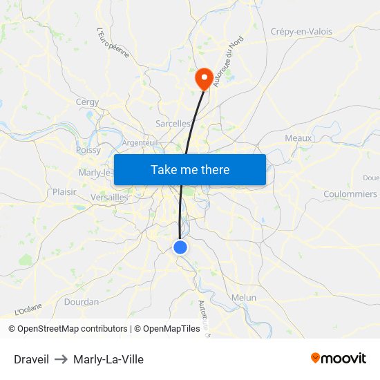 Draveil to Marly-La-Ville map