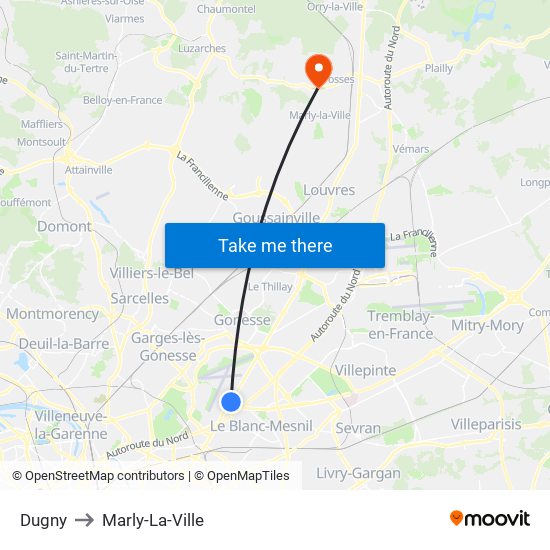 Dugny to Marly-La-Ville map