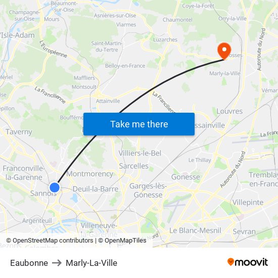 Eaubonne to Marly-La-Ville map