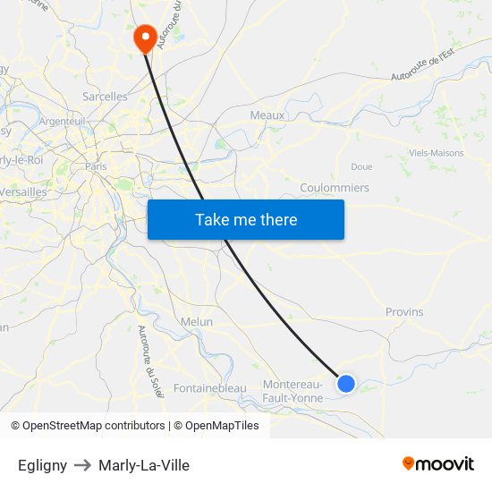 Egligny to Marly-La-Ville map