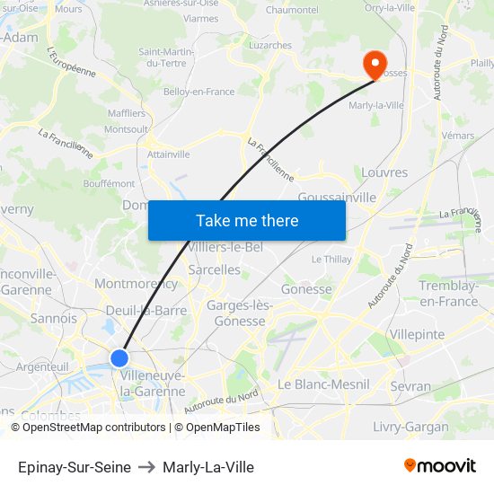 Epinay-Sur-Seine to Marly-La-Ville map