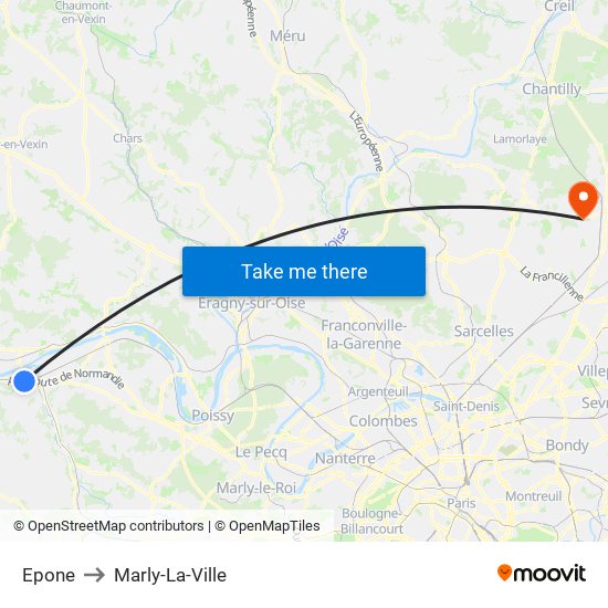 Epone to Marly-La-Ville map