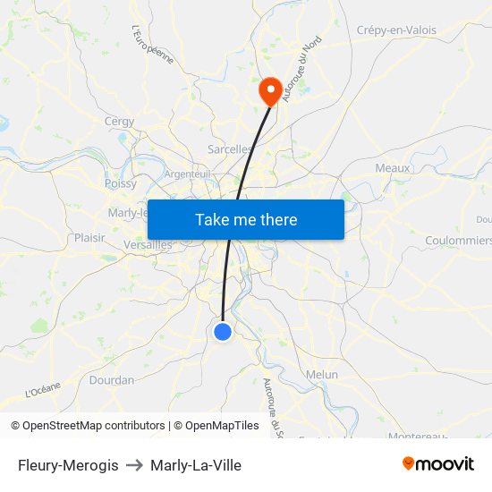 Fleury-Merogis to Marly-La-Ville map