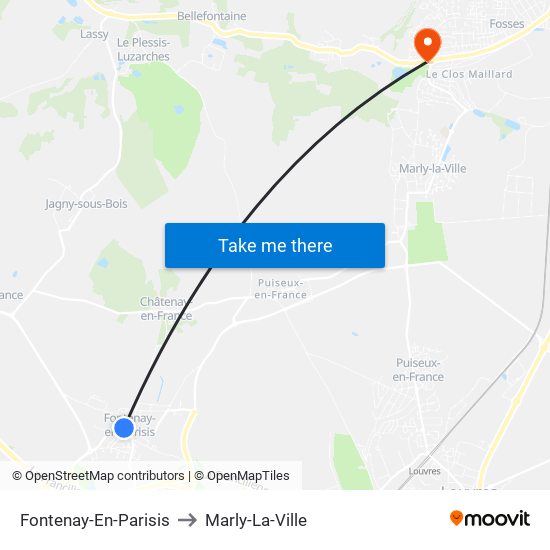 Fontenay-En-Parisis to Marly-La-Ville map