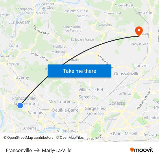 Franconville to Marly-La-Ville map