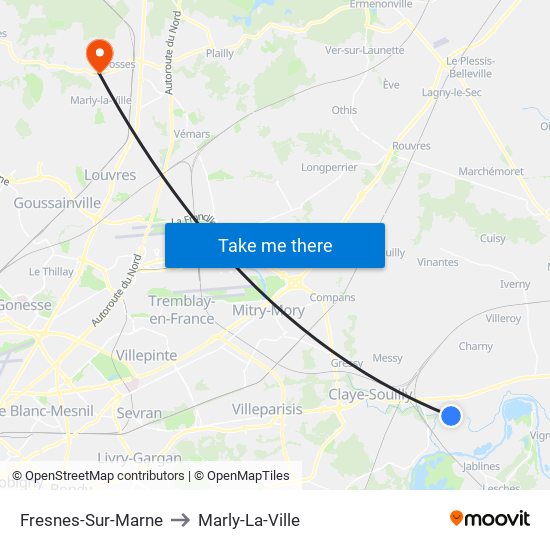 Fresnes-Sur-Marne to Marly-La-Ville map