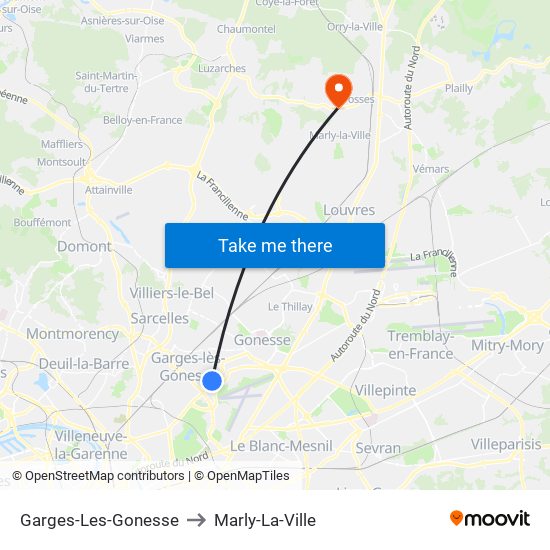 Garges-Les-Gonesse to Marly-La-Ville map