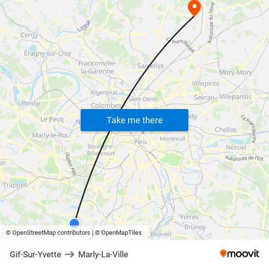 Gif-Sur-Yvette to Marly-La-Ville map