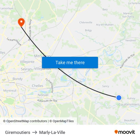 Giremoutiers to Marly-La-Ville map