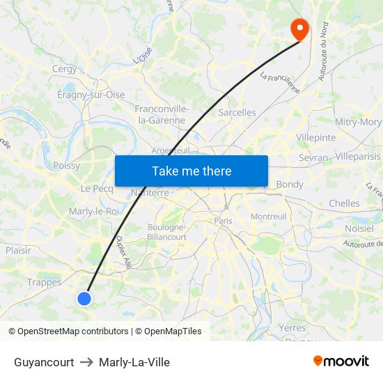 Guyancourt to Marly-La-Ville map