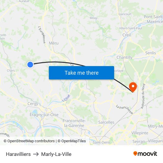 Haravilliers to Marly-La-Ville map