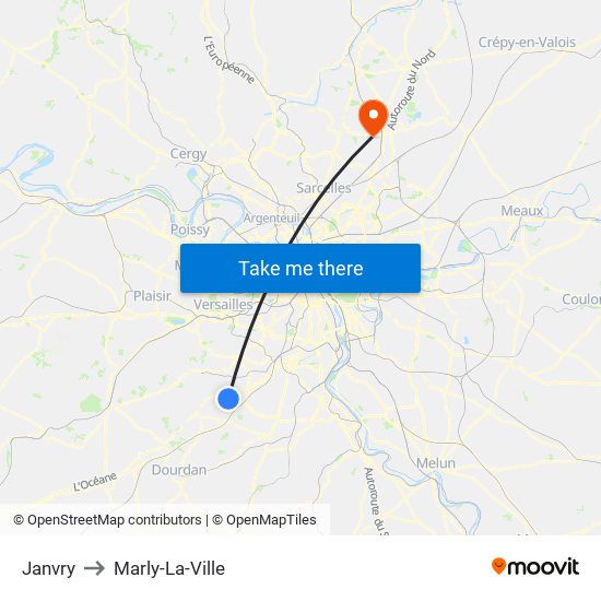 Janvry to Marly-La-Ville map