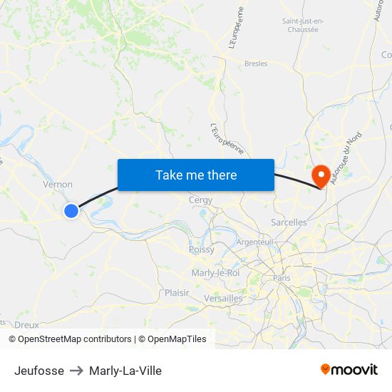 Jeufosse to Marly-La-Ville map