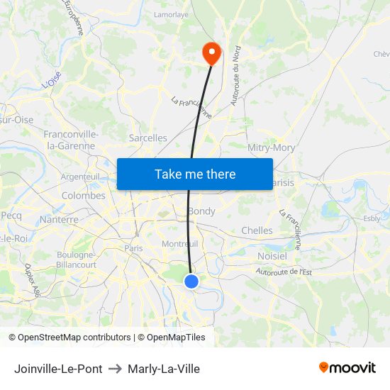 Joinville-Le-Pont to Marly-La-Ville map