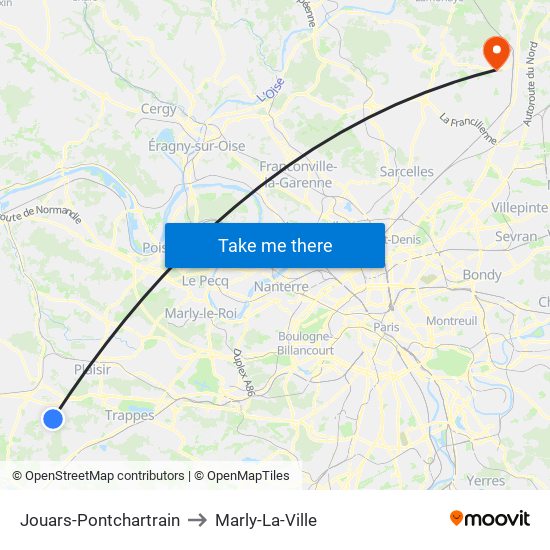 Jouars-Pontchartrain to Marly-La-Ville map