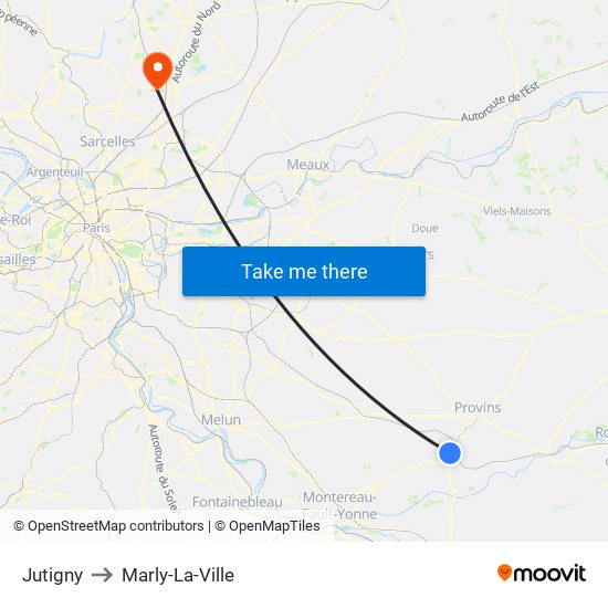 Jutigny to Marly-La-Ville map
