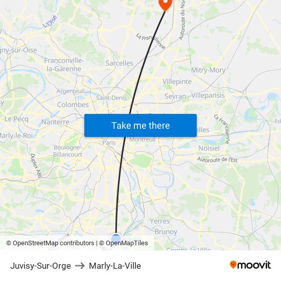 Juvisy-Sur-Orge to Marly-La-Ville map
