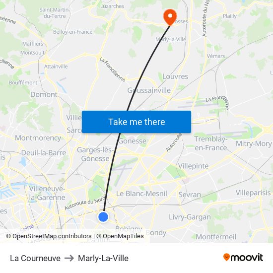 La Courneuve to Marly-La-Ville map