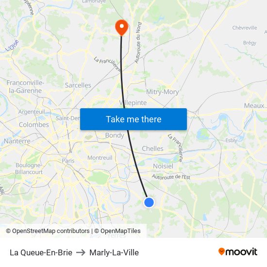 La Queue-En-Brie to Marly-La-Ville map