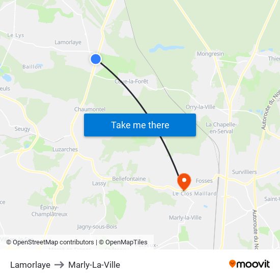 Lamorlaye to Marly-La-Ville map