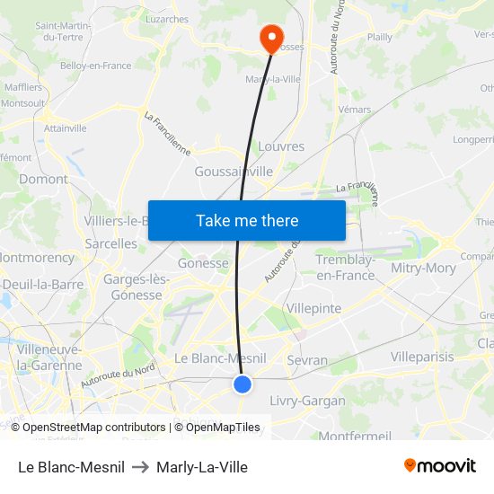 Le Blanc-Mesnil to Marly-La-Ville map