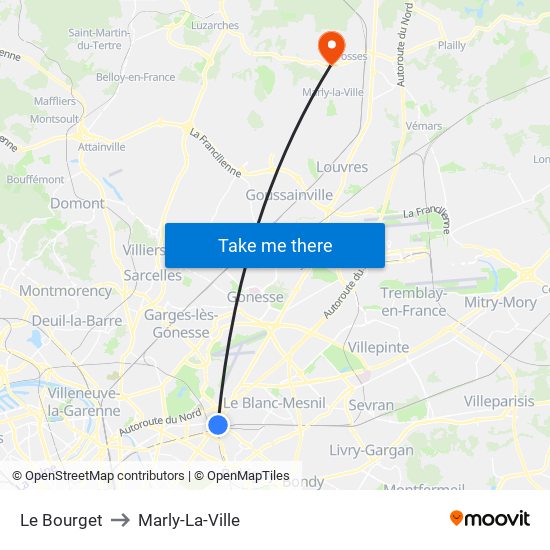 Le Bourget to Marly-La-Ville map
