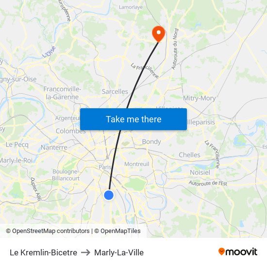 Le Kremlin-Bicetre to Marly-La-Ville map